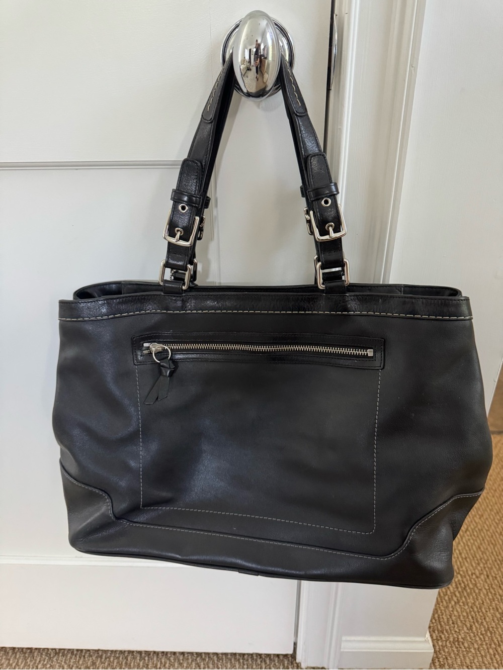 Classic Coach Black Leather Tote Bag - Women's Shoulder Bag